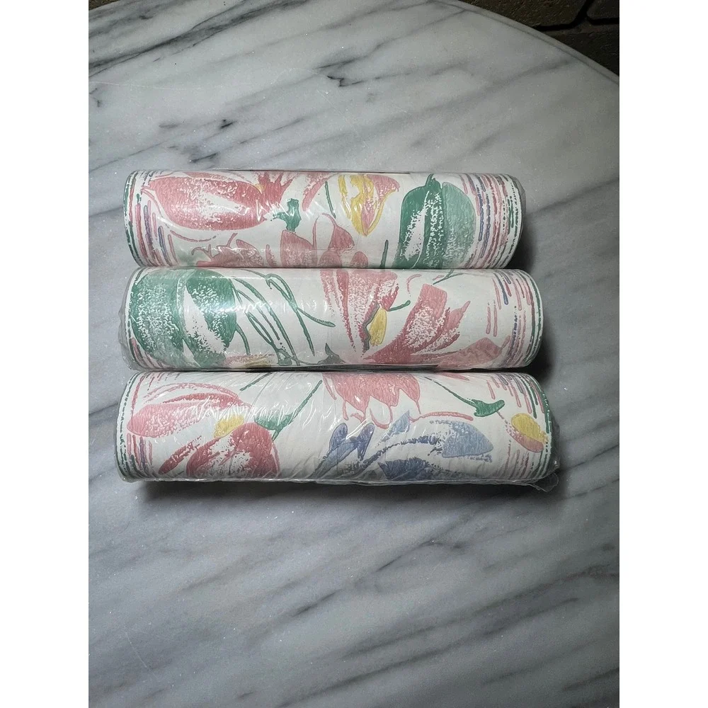 VTG F Schumacher Village Borders Border Floral Pre Pasted Strippable Set of 3